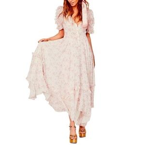 LoveShackFancy Rare Andie Midi Charm Pink Floral Dress Size 8